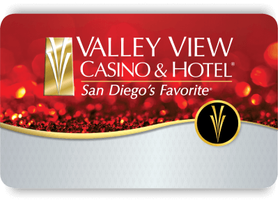 Red Valley View Casino Players Club card, part of the casino's loyalty program, with a bold red design and logo.